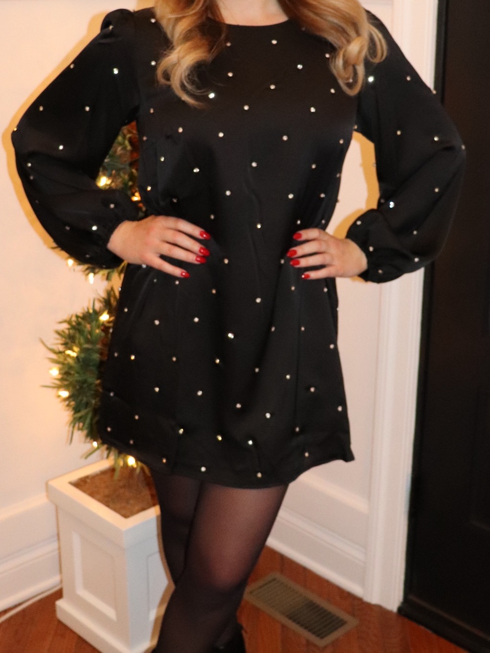 Black Long Sleeve Mini Dress with Sparkle detail